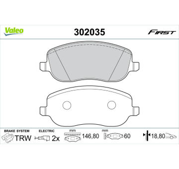 Sada brzdových destiček, kotoučová brzda VALEO 302035