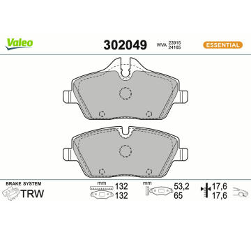 Sada brzdových destiček, kotoučová brzda VALEO 302049