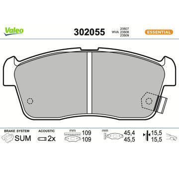 Sada brzdových destiček, kotoučová brzda VALEO 302055