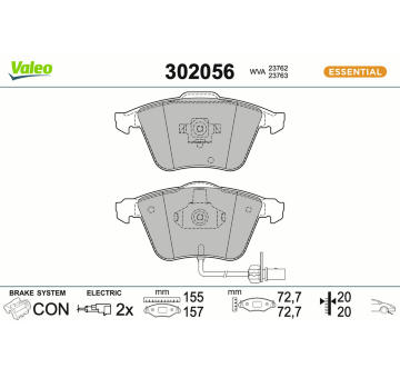 Sada brzdových destiček, kotoučová brzda VALEO 302056