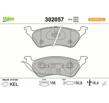 Sada brzdových destiček, kotoučová brzda VALEO 302057