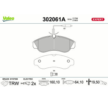 Sada brzdových destiček, kotoučová brzda VALEO 302061A