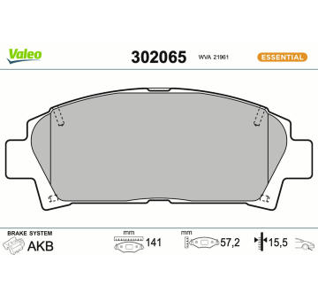 Sada brzdových destiček, kotoučová brzda VALEO 302065