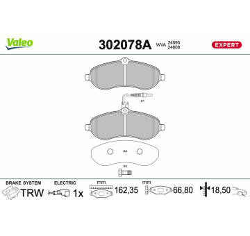 Sada brzdových destiček, kotoučová brzda VALEO 302078A