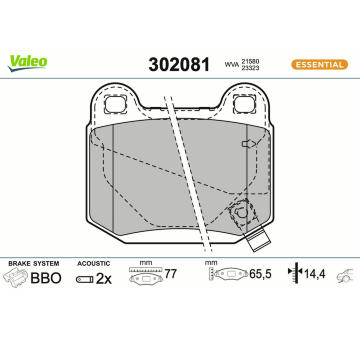 Sada brzdových destiček, kotoučová brzda VALEO 302081