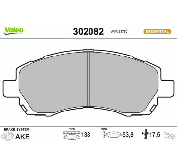 Sada brzdových destiček, kotoučová brzda VALEO 302082