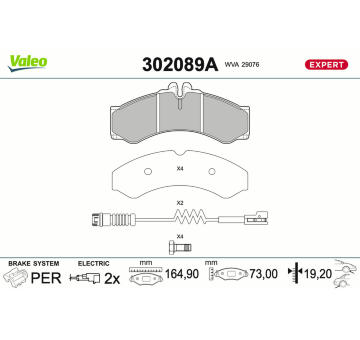 Sada brzdových destiček, kotoučová brzda VALEO 302089A