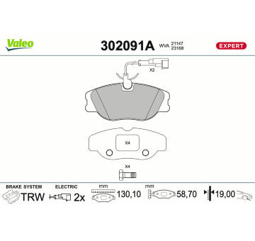 Sada brzdových destiček, kotoučová brzda VALEO 302091A