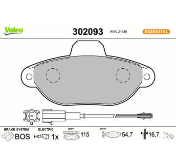 Sada brzdových destiček, kotoučová brzda VALEO 302093