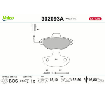 Sada brzdových destiček, kotoučová brzda VALEO 302093A