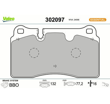 Sada brzdových destiček, kotoučová brzda VALEO 302097