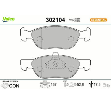 Sada brzdových destiček, kotoučová brzda VALEO 302104