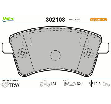 Sada brzdových destiček, kotoučová brzda VALEO 302108