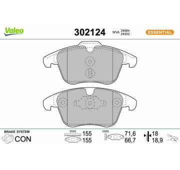 Sada brzdových destiček, kotoučová brzda VALEO 302124