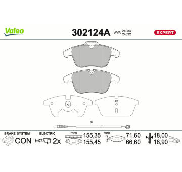 Sada brzdových destiček, kotoučová brzda VALEO 302124A