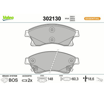 Sada brzdových destiček, kotoučová brzda VALEO 302130