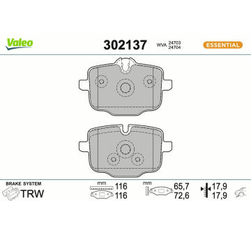 Sada brzdových destiček, kotoučová brzda VALEO 302137