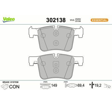 Sada brzdových destiček, kotoučová brzda VALEO 302138