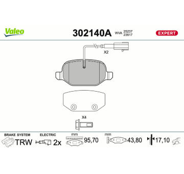 Sada brzdových destiček, kotoučová brzda VALEO 302140A