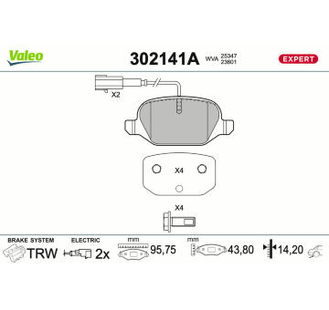 Sada brzdových destiček, kotoučová brzda VALEO 302141A