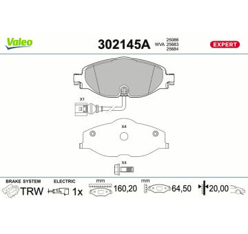 Sada brzdových destiček, kotoučová brzda VALEO 302145A
