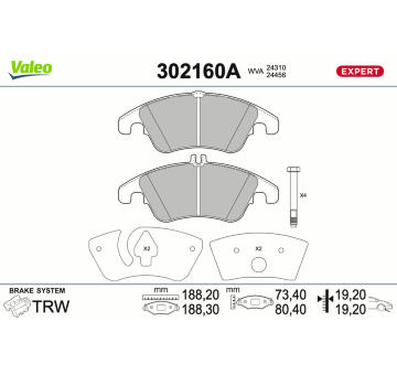 Sada brzdových destiček, kotoučová brzda VALEO 302160A