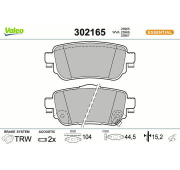 Sada brzdových platničiek kotúčovej brzdy VALEO 302165