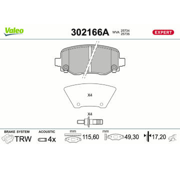 Sada brzdových destiček, kotoučová brzda VALEO 302166A