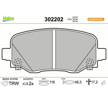 Sada brzdových platničiek kotúčovej brzdy VALEO 302202