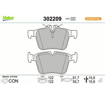 Sada brzdových destiček, kotoučová brzda VALEO 302209
