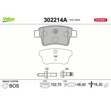 Sada brzdových destiček, kotoučová brzda VALEO 302214A