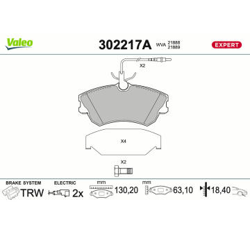 Sada brzdových destiček, kotoučová brzda VALEO 302217A