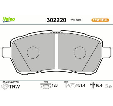Sada brzdových destiček, kotoučová brzda VALEO 302220