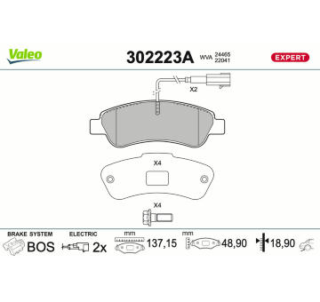 Sada brzdových destiček, kotoučová brzda VALEO 302223A