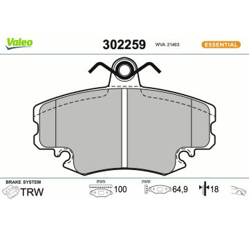 Sada brzdových destiček, kotoučová brzda VALEO 302259