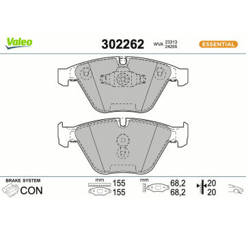 Sada brzdových destiček, kotoučová brzda VALEO 302262