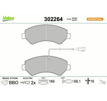 Sada brzdových destiček, kotoučová brzda VALEO 302264