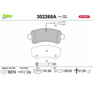 Sada brzdových destiček, kotoučová brzda VALEO 302268A