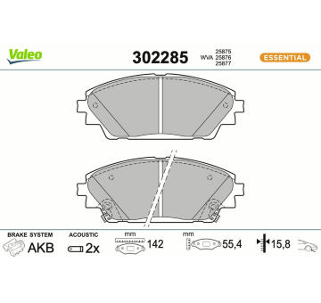Sada brzdových destiček, kotoučová brzda VALEO 302285