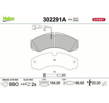 Sada brzdových destiček, kotoučová brzda VALEO 302291A