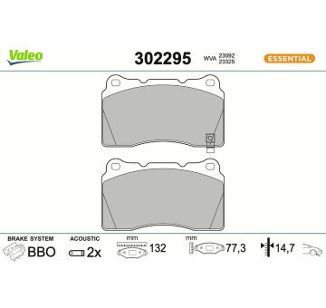 Sada brzdových platničiek kotúčovej brzdy VALEO 302295