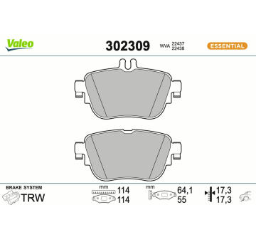 Sada brzdových destiček, kotoučová brzda VALEO 302309