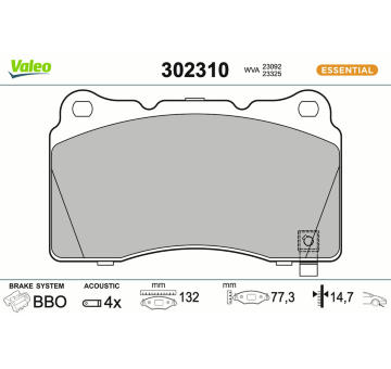 Sada brzdových destiček, kotoučová brzda VALEO 302310