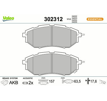 Sada brzdových destiček, kotoučová brzda VALEO 302312