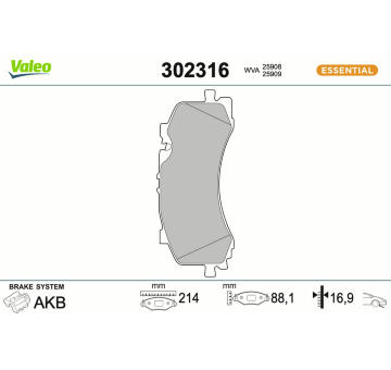 Sada brzdových destiček, kotoučová brzda VALEO 302316