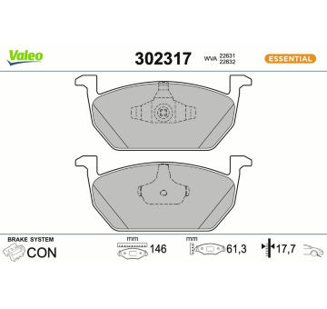 Sada brzdových destiček, kotoučová brzda VALEO 302317