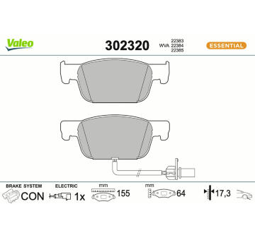 Sada brzdových destiček, kotoučová brzda VALEO 302320