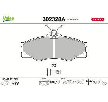 Sada brzdových destiček, kotoučová brzda VALEO 302328A