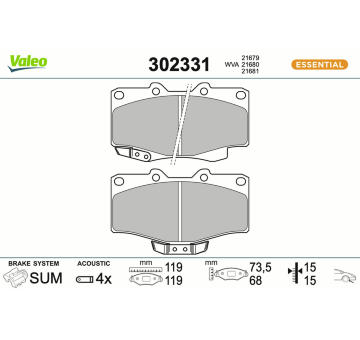Sada brzdových destiček, kotoučová brzda VALEO 302331