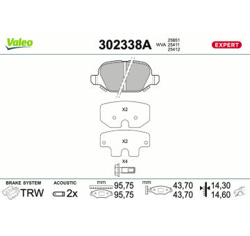 Sada brzdových platničiek kotúčovej brzdy VALEO 302338A